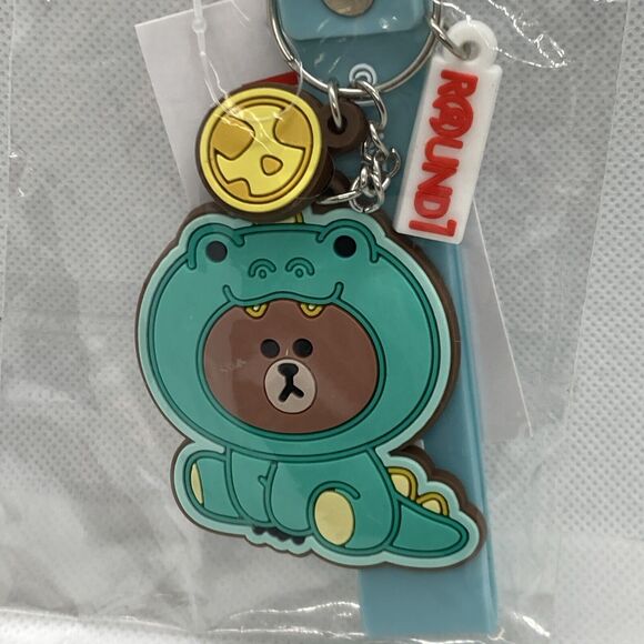 Round‎ 1 Line Friends Brown Bear in Dinosaur Costume Keychain New Dino - Picture 2 of 4